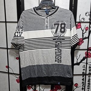 Street Rules Henley Graphic Tee Shirt Urban Striped Size Large